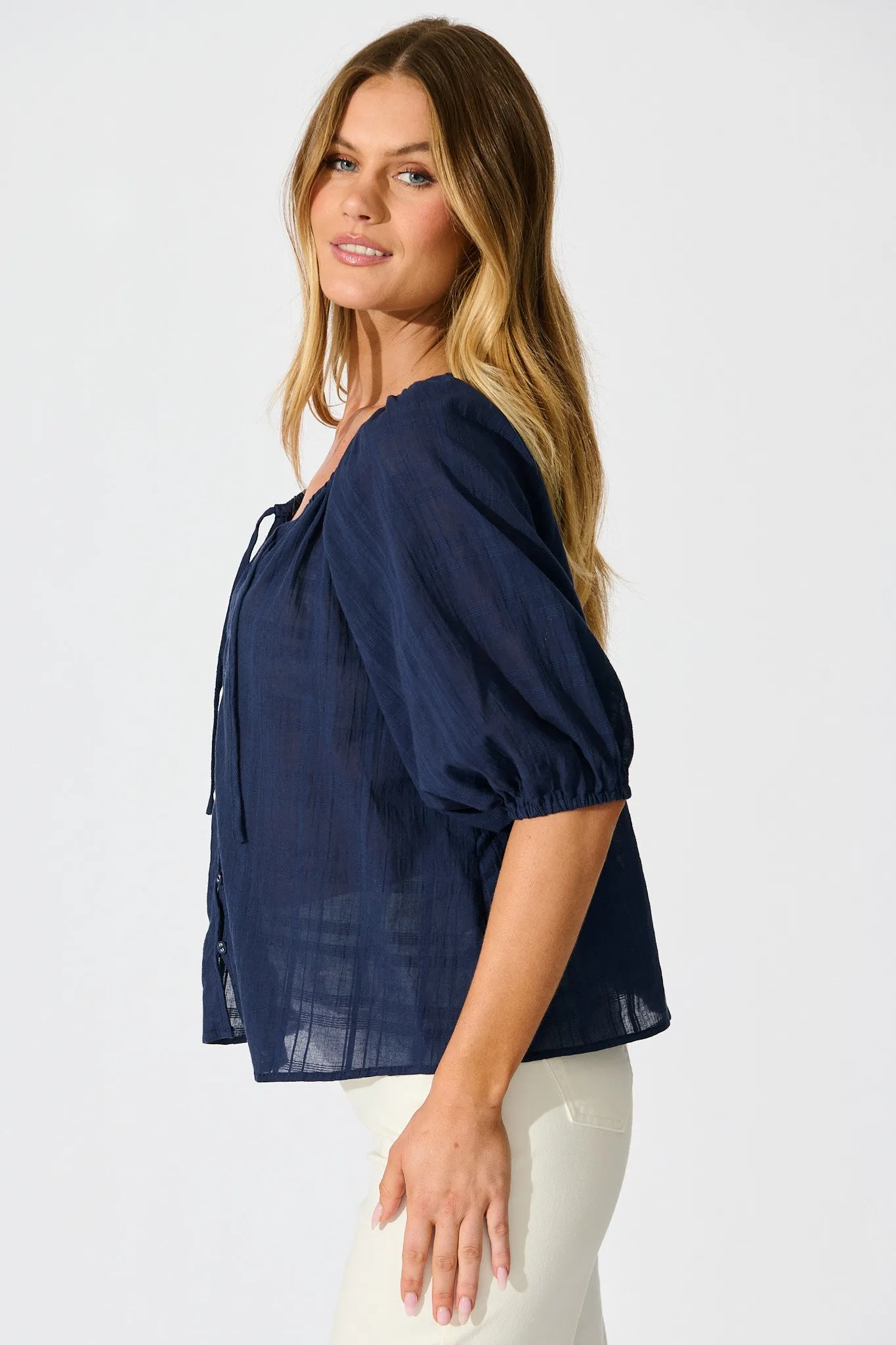 Seabound Top in Navy Textured Cotton sold by St Frock product image thumbnail 2