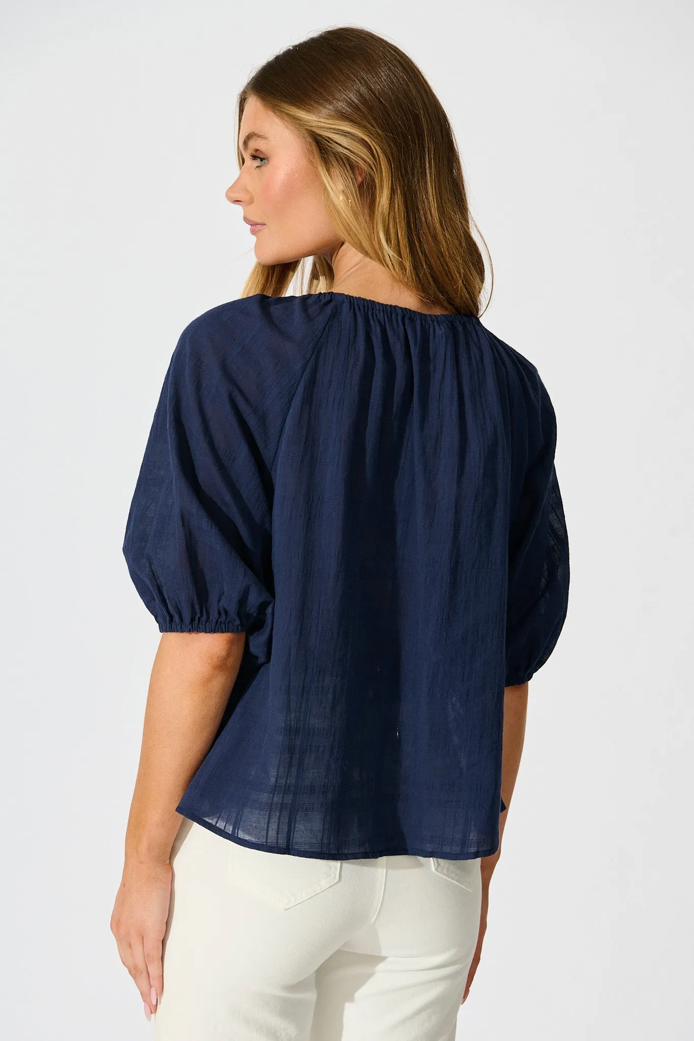 Seabound Top in Navy Textured Cotton sold by St Frock product image thumbnail 3