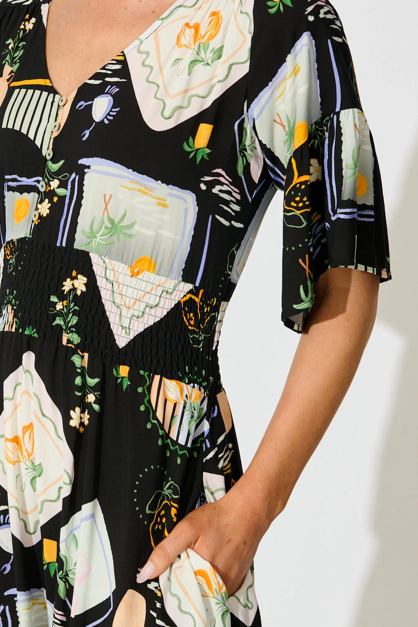 Eloa Midi Dress in Black with Multi Print sold by St Frock product image thumbnail 5