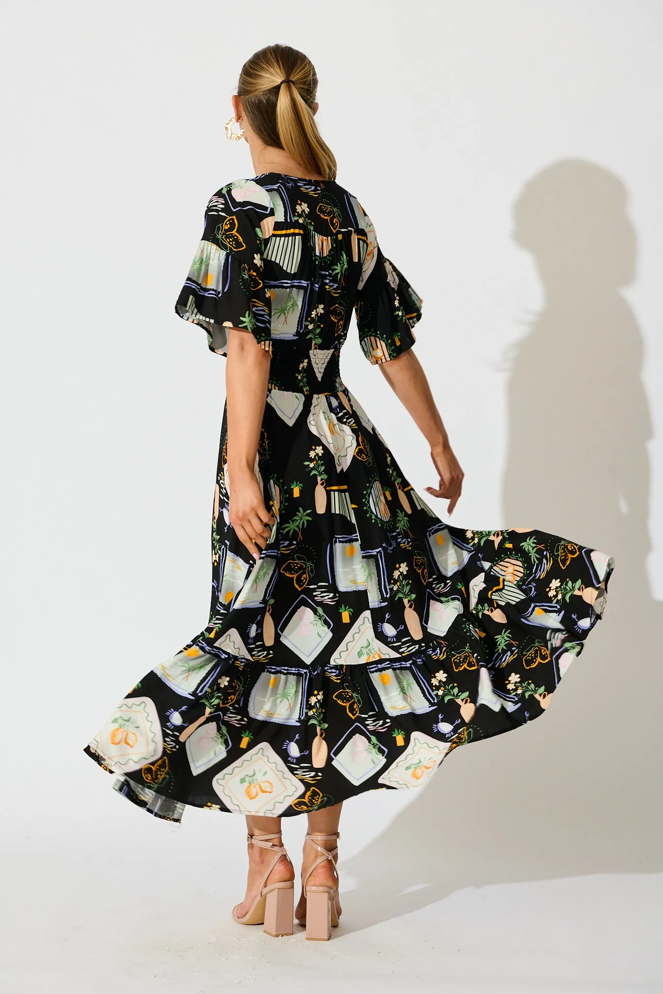 Eloa Midi Dress in Black with Multi Print sold by St Frock product image thumbnail 4