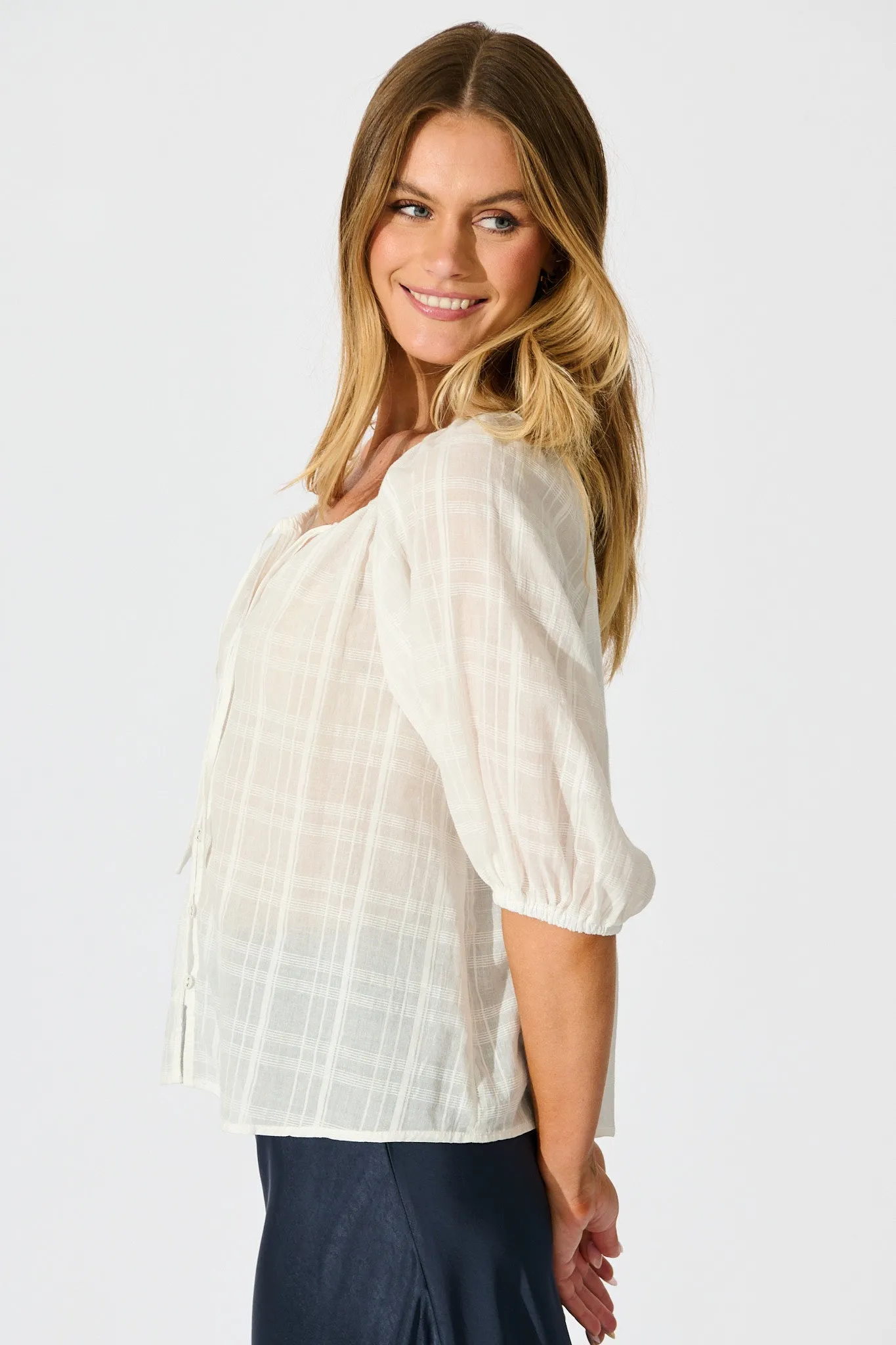 Seabound Top in White Textured Cotton sold by St Frock product image thumbnail 2