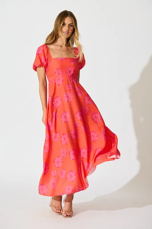Ciniza Maxi Dress In Coral Flower Print sold by St Frock