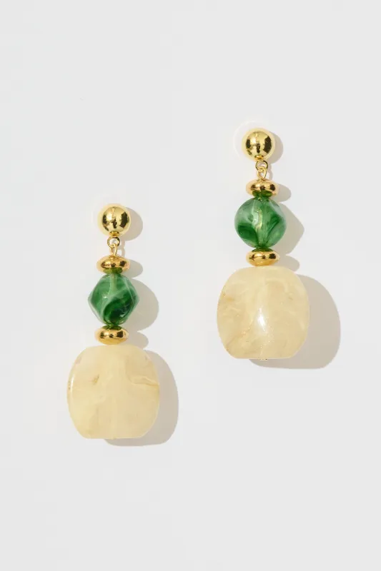 Zara Drop Earrings in Jade Green and Champagne Resin sold by St Frock