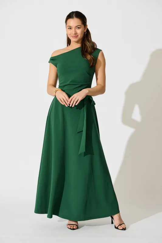 Noirelle Maxi Off Shoulder Dress in Emerald sold by St Frock