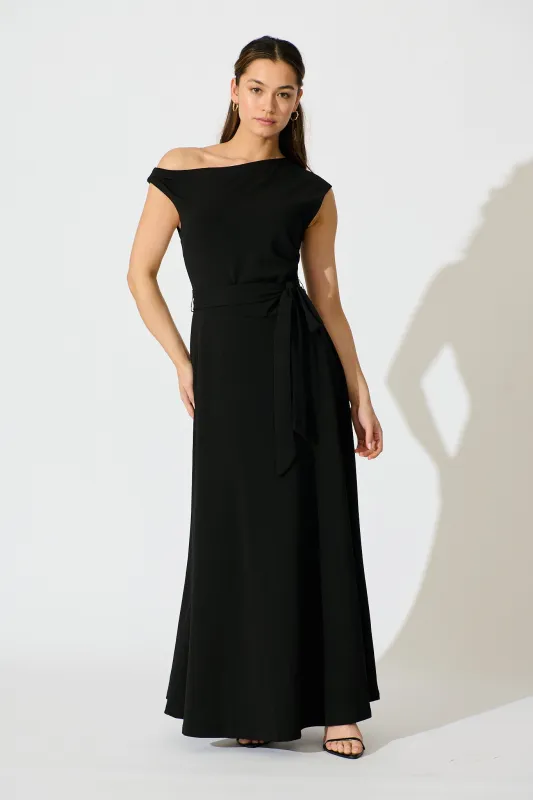 Noirelle Maxi Off Shoulder Dress in Black sold by St Frock