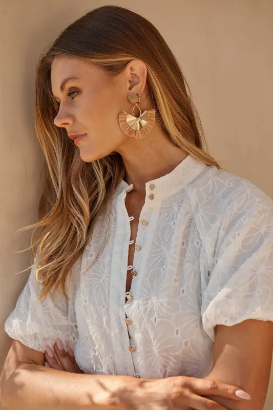 Ella Drop Earrings in Natural Raffia with Gold Accent sold by St Frock