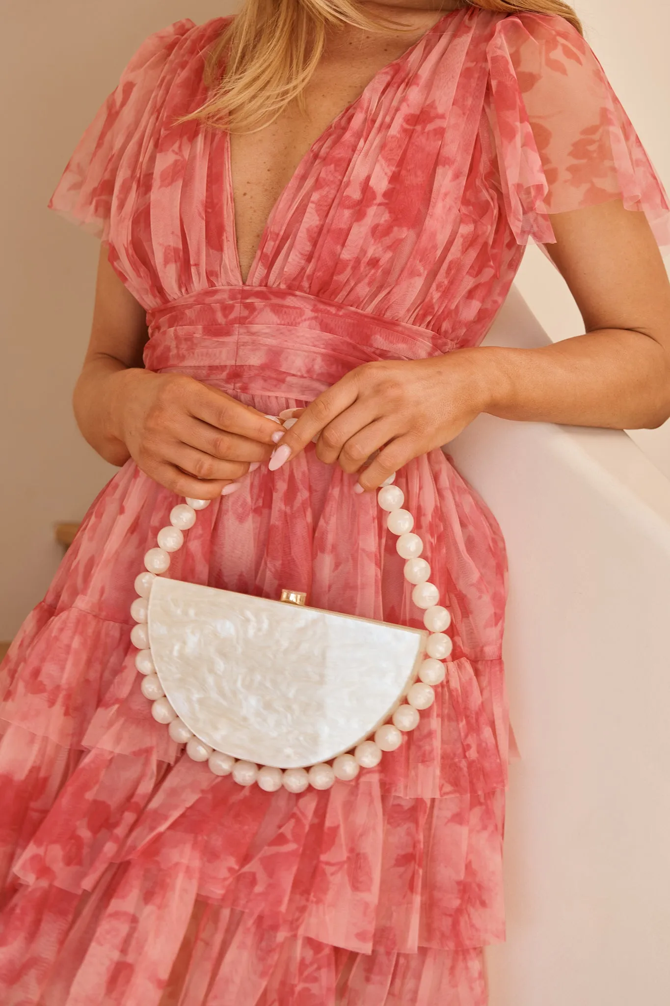 Delilah Beaded Clutch Bag in Pearlescent Acrylic sold by St Frock