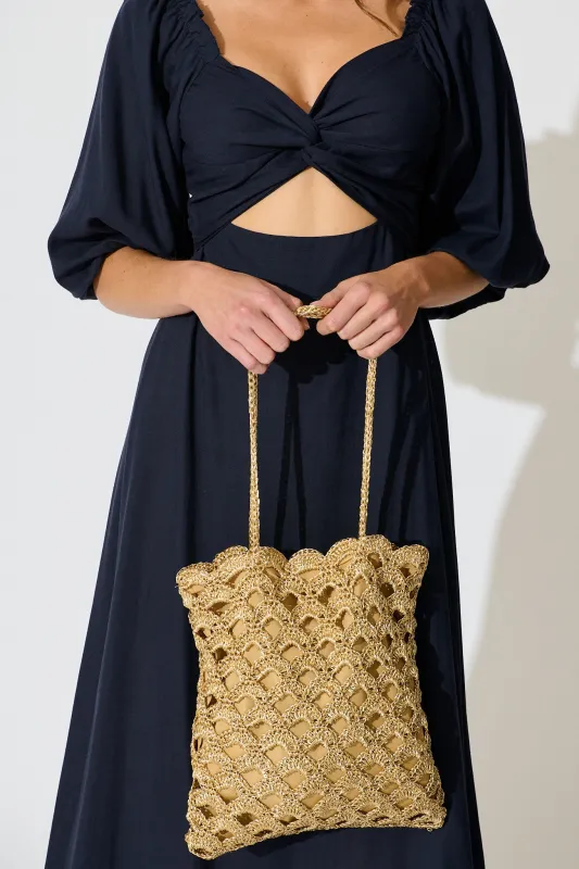 Sienna Tote Bag in Natural Gold Straw with Scallop Texture sold by St Frock