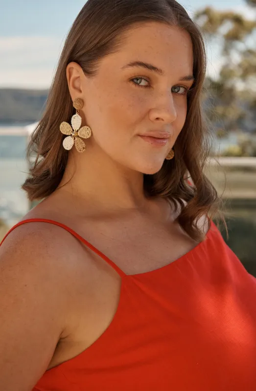 Isolde Drop Earrings in Multi Brown Raffia sold by St Frock