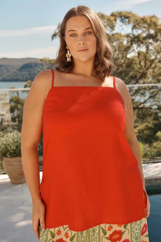 Tutti Fruitti Cami Top in Red Linen Blend sold by St Frock