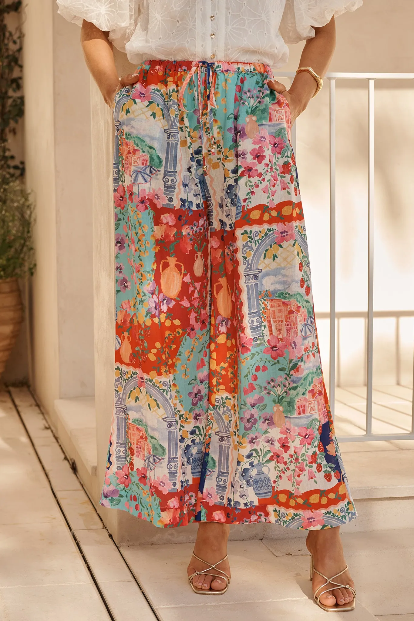 Romeo Pant in Multi Resort Linen Blend sold by St Frock