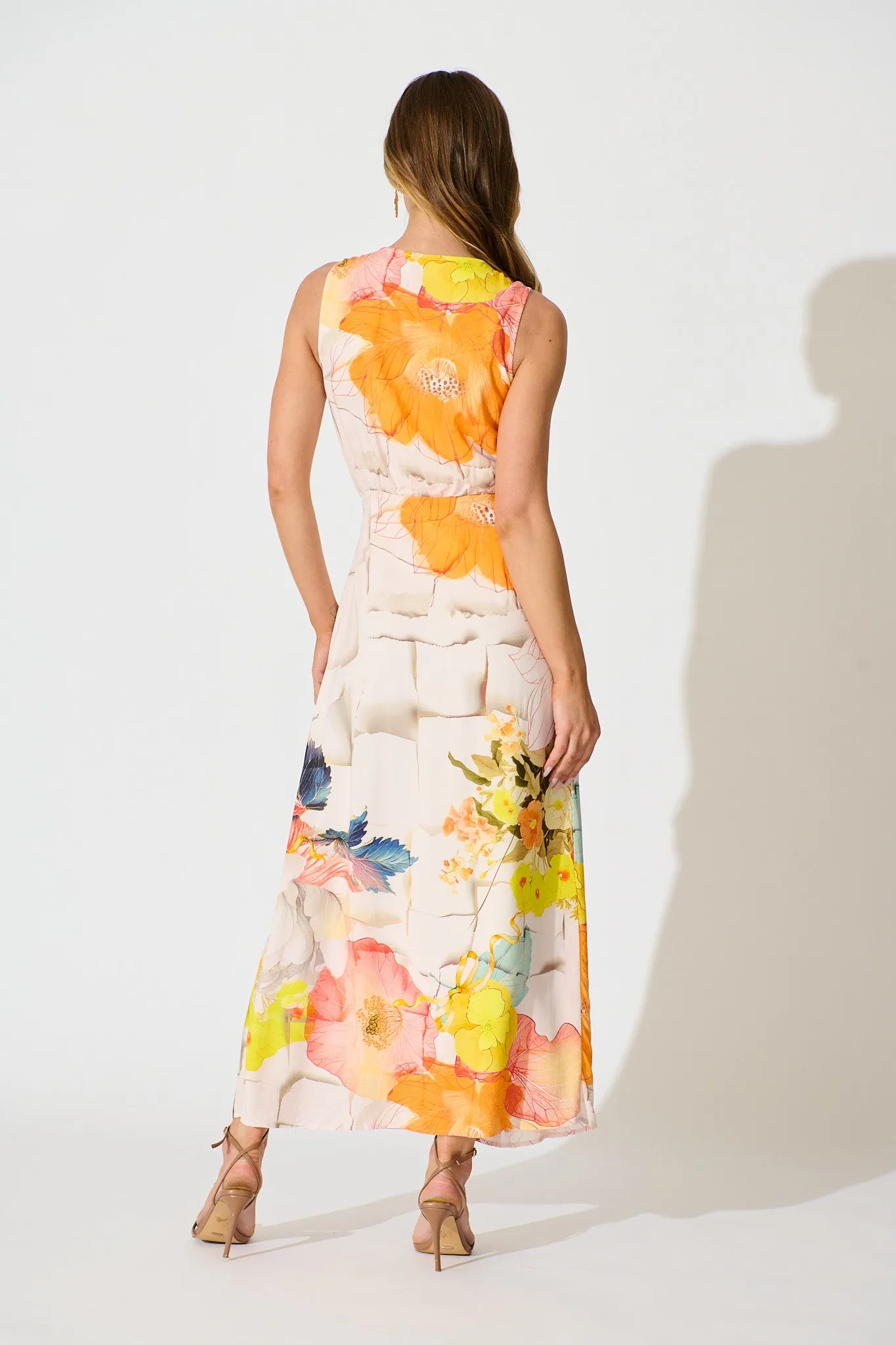 Oriana Maxi Wrap Dress in Orange Multi Floral sold by St Frock product image thumbnail 4