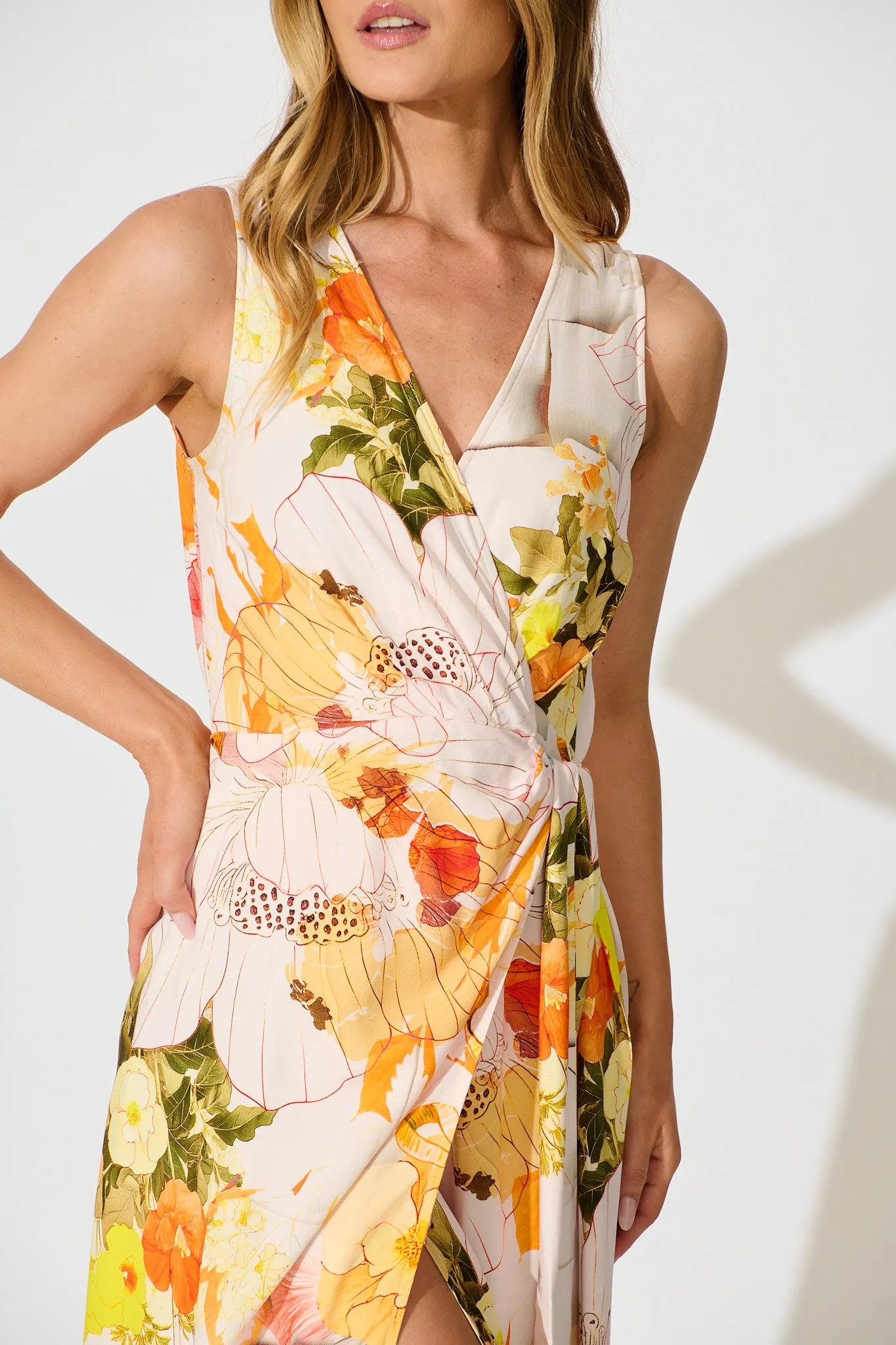 Oriana Maxi Wrap Dress in Orange Multi Floral sold by St Frock product image thumbnail 5
