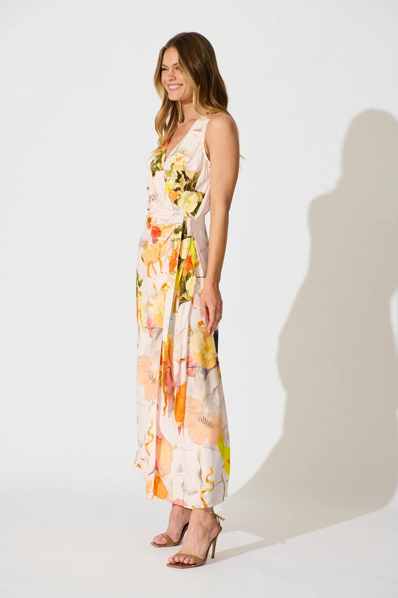 Oriana Maxi Wrap Dress in Orange Multi Floral sold by St Frock product image thumbnail 3