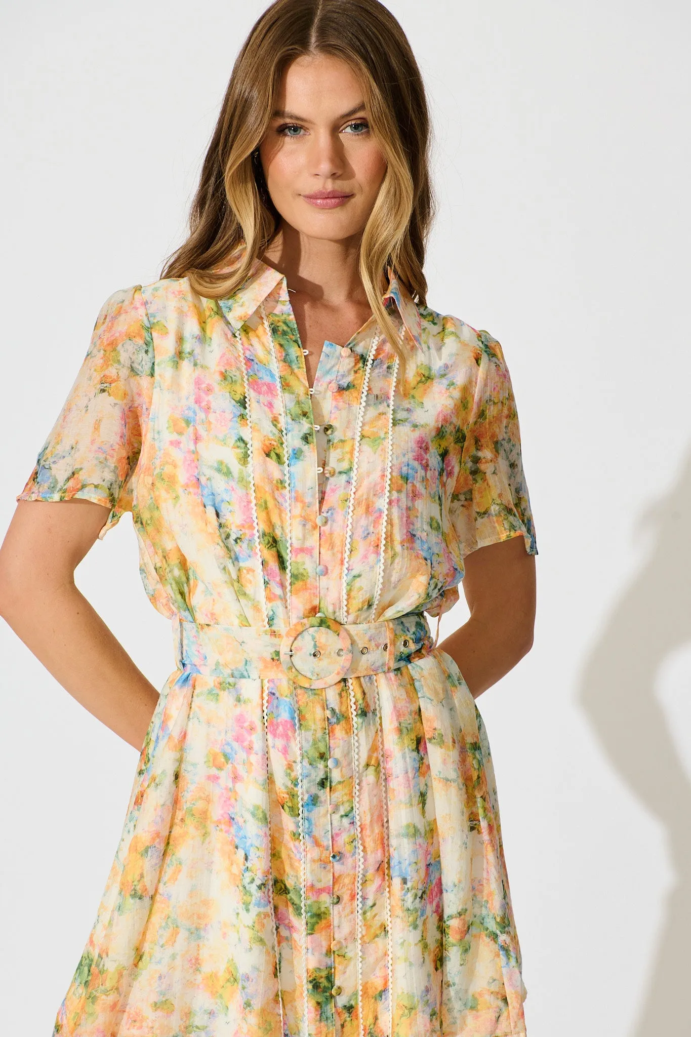 Luciana Shirt Dress in Multi Watercolour Floral sold by St Frock product image thumbnail 2
