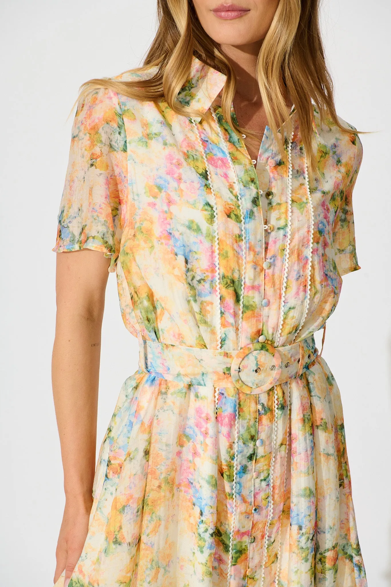 Luciana Shirt Dress in Multi Watercolour Floral sold by St Frock product image thumbnail 5