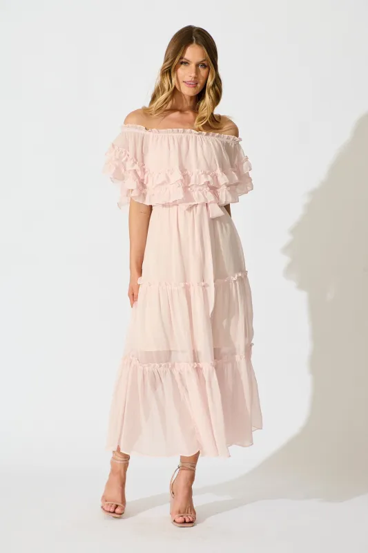 Franc Midi Dress in Light Pink Chiffon sold by St Frock