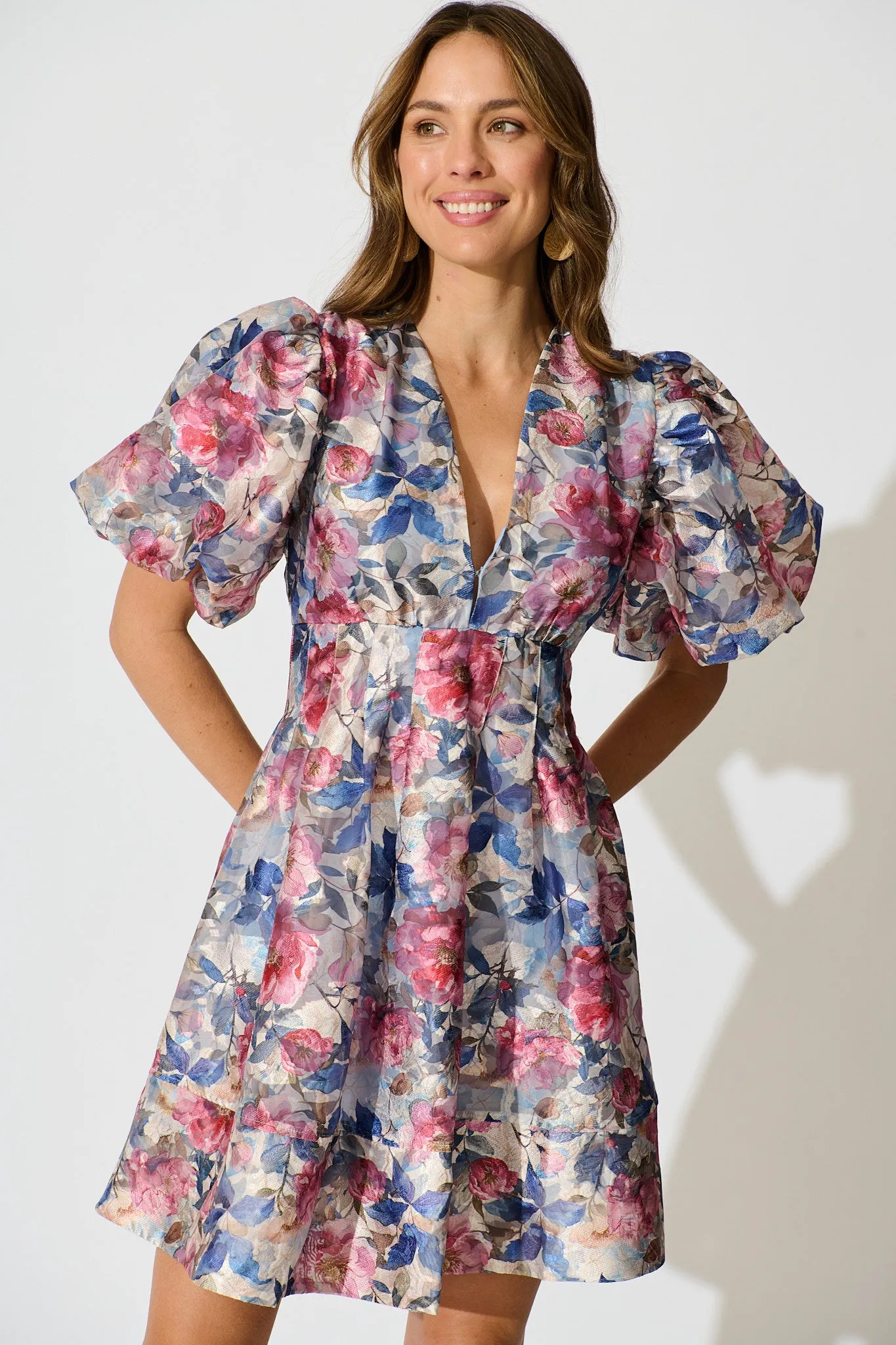 Paris Dreamer Dress in Navy with Pink Floral Organza sold by St Frock product image thumbnail 2