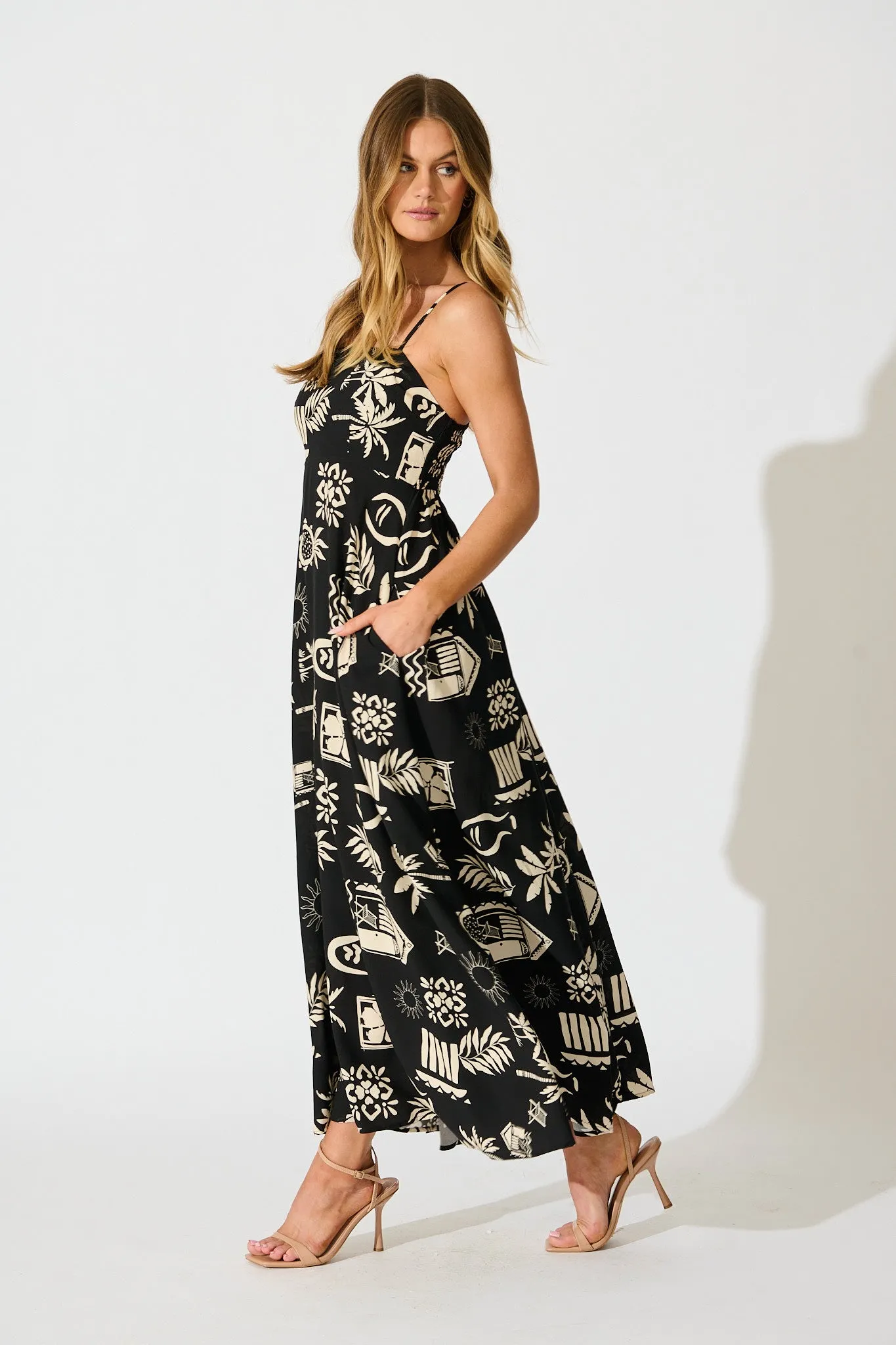 Yetta Maxi Sundress In Black Palm Print sold by St Frock product image thumbnail 3