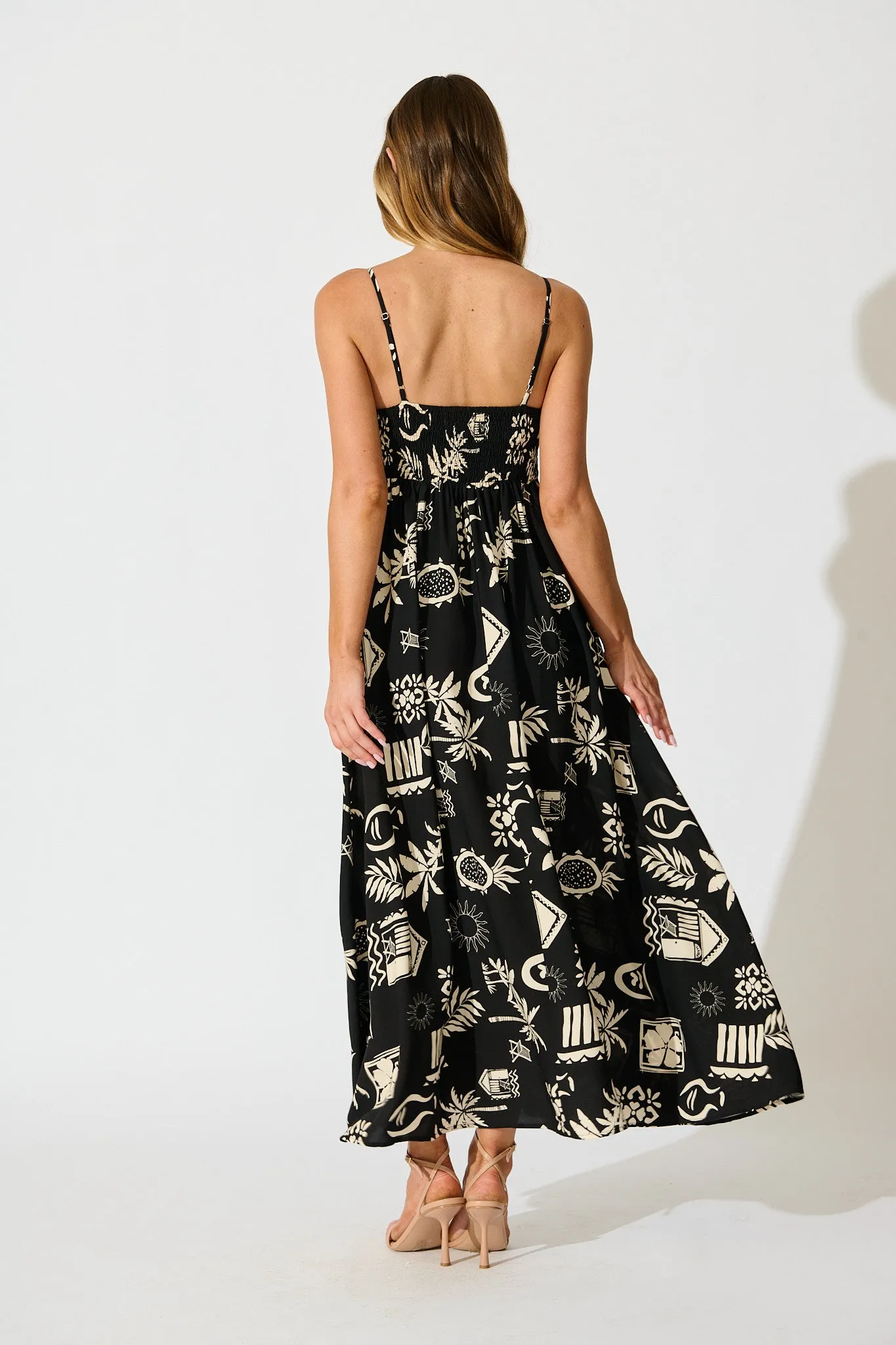 Yetta Maxi Sundress In Black Palm Print sold by St Frock product image thumbnail 4