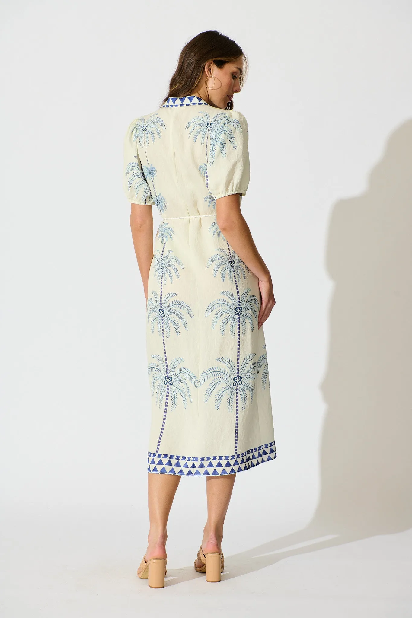 Palmira Midi Shirt Dress in Cream with Navy Palm Tree sold by St Frock product image thumbnail 4