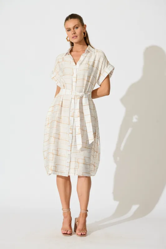 Hartlee Midi Shirt Dress in White Embroidery Linen Blend sold by St Frock