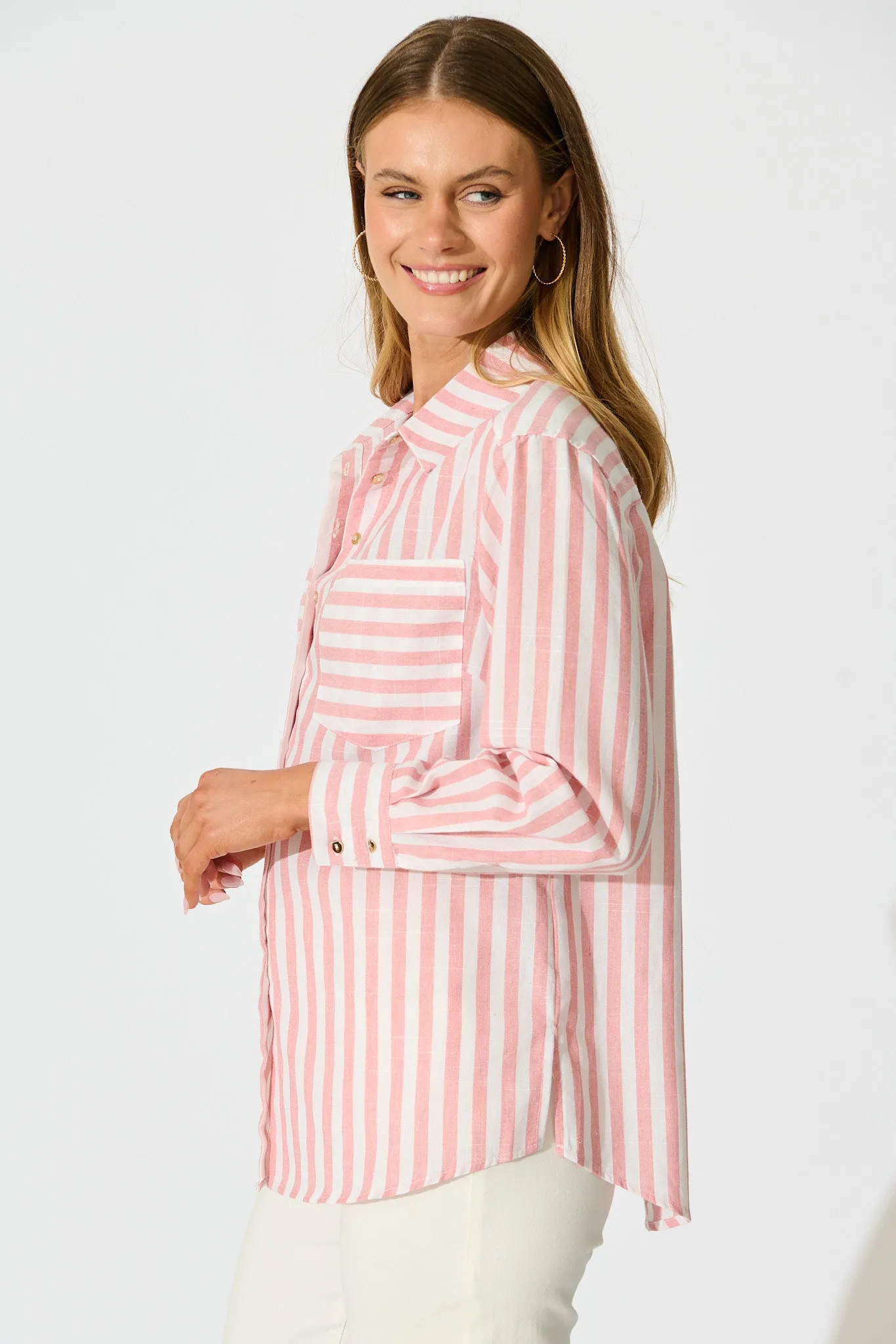 Miro Shirt in Pink Stripe Cotton Blend sold by St Frock product image thumbnail 2