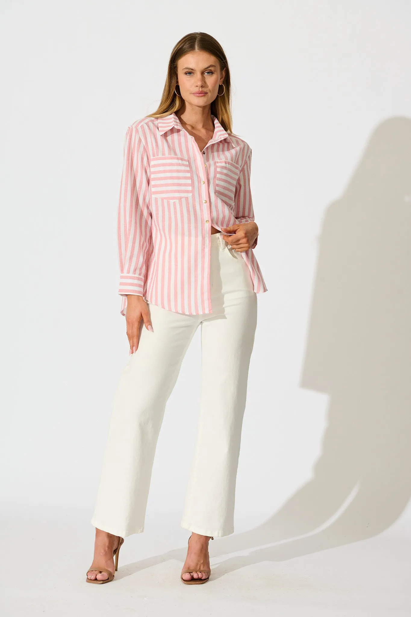 Miro Shirt in Pink Stripe Cotton Blend sold by St Frock product image thumbnail 4