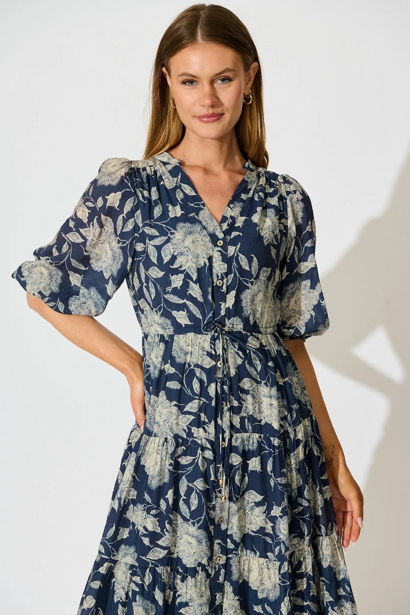 Messina Midi Dress in Navy with Cream Floral sold by St Frock product image thumbnail 2