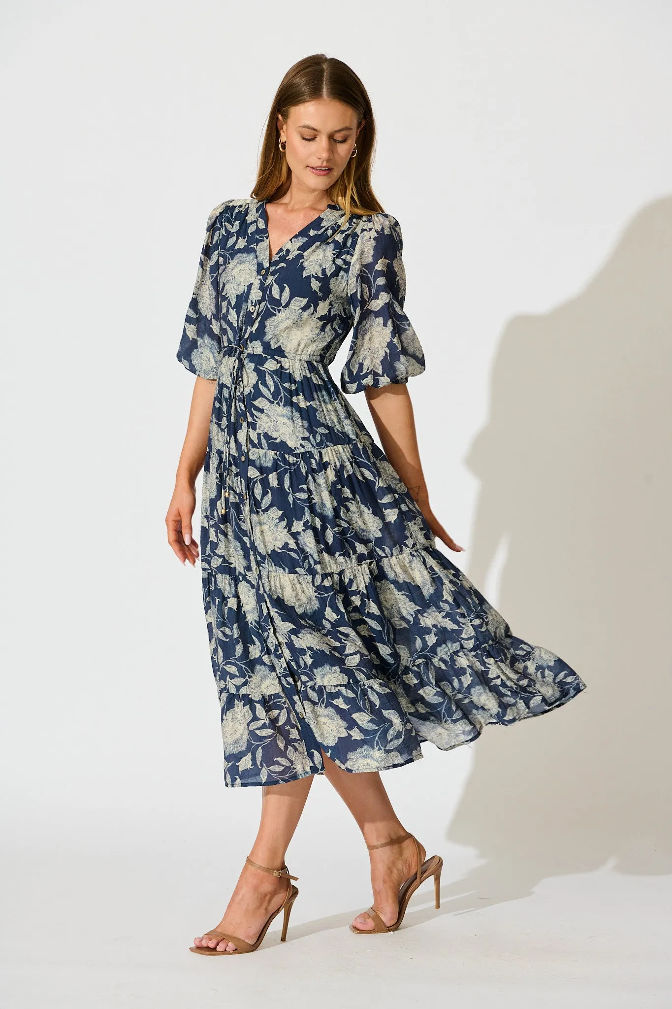 Messina Midi Dress in Navy with Cream Floral sold by St Frock product image thumbnail 3