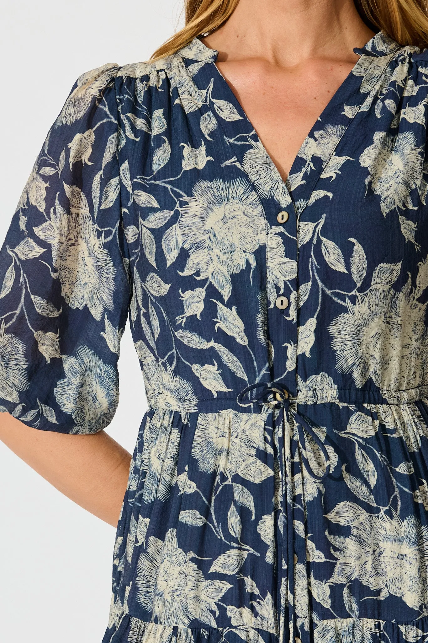 Messina Midi Dress in Navy with Cream Floral sold by St Frock product image thumbnail 5