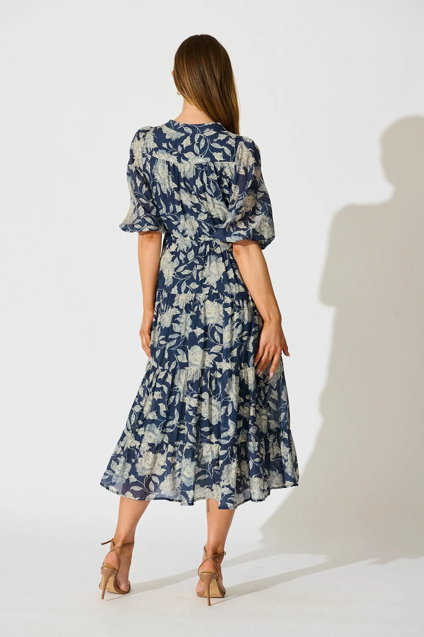 Messina Midi Dress in Navy with Cream Floral sold by St Frock product image thumbnail 4