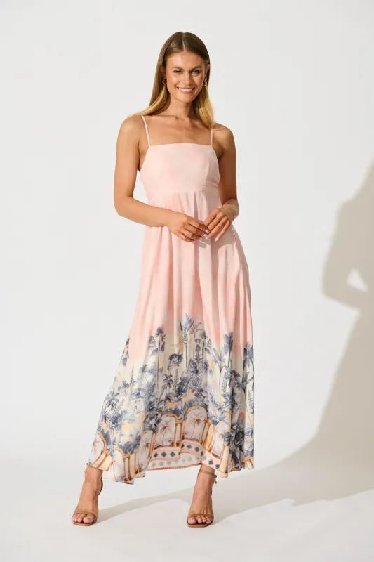 Willa Maxi Sundress in Blush Palm Tree Print sold by St Frock