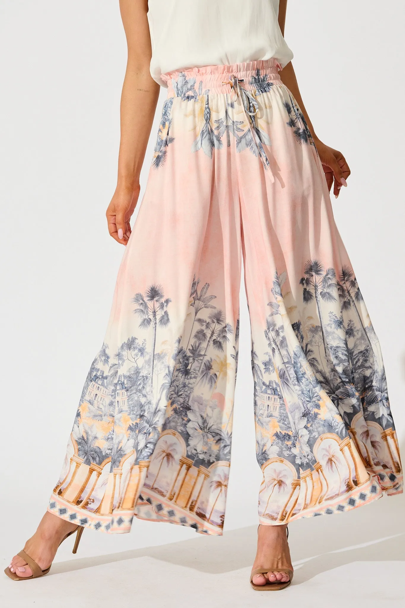 Mariah Pant in Blush Palm Tree Print sold by St Frock