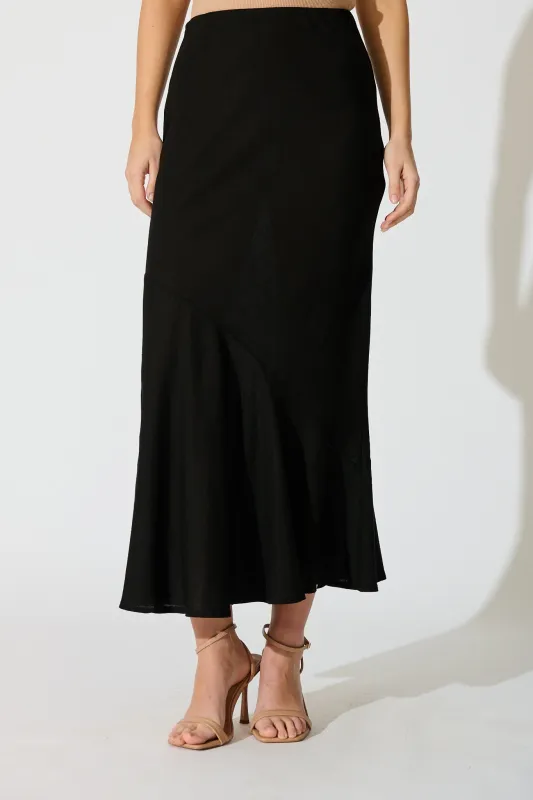 Charlee Maxi Skirt in Black Linen Blend sold by St Frock