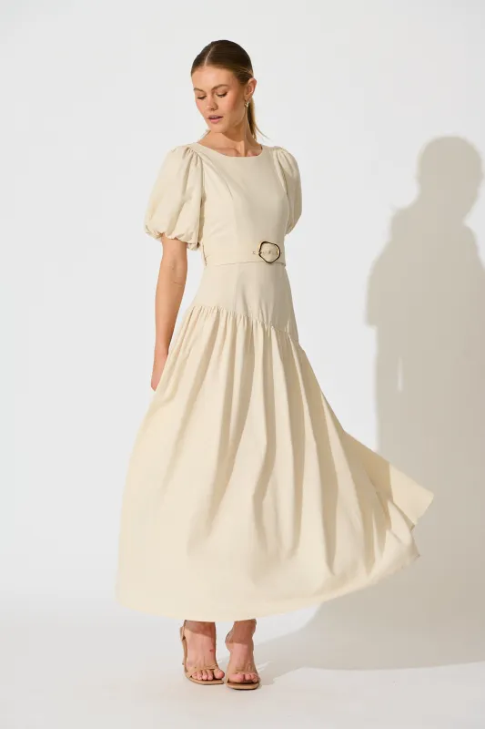 Isleen Maxi Dress in Oatmeal Linen Blend sold by St Frock