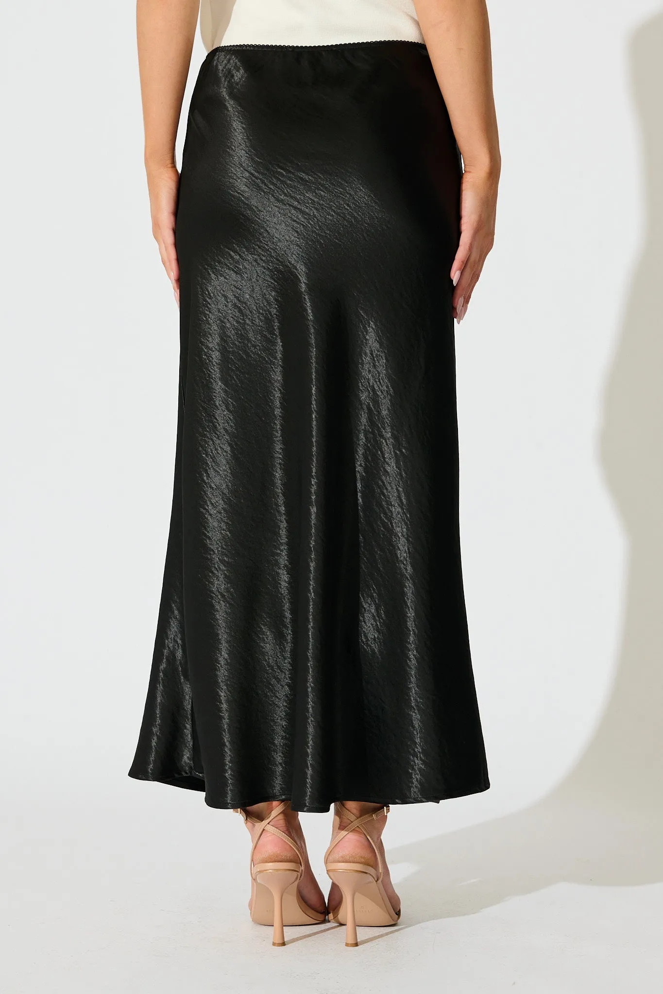 Satin Poise Midi Skirt in Black sold by St Frock product image thumbnail 3