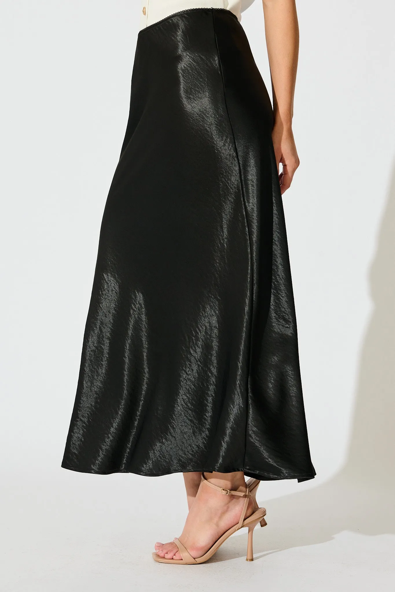 Satin Poise Midi Skirt in Black sold by St Frock product image thumbnail 2