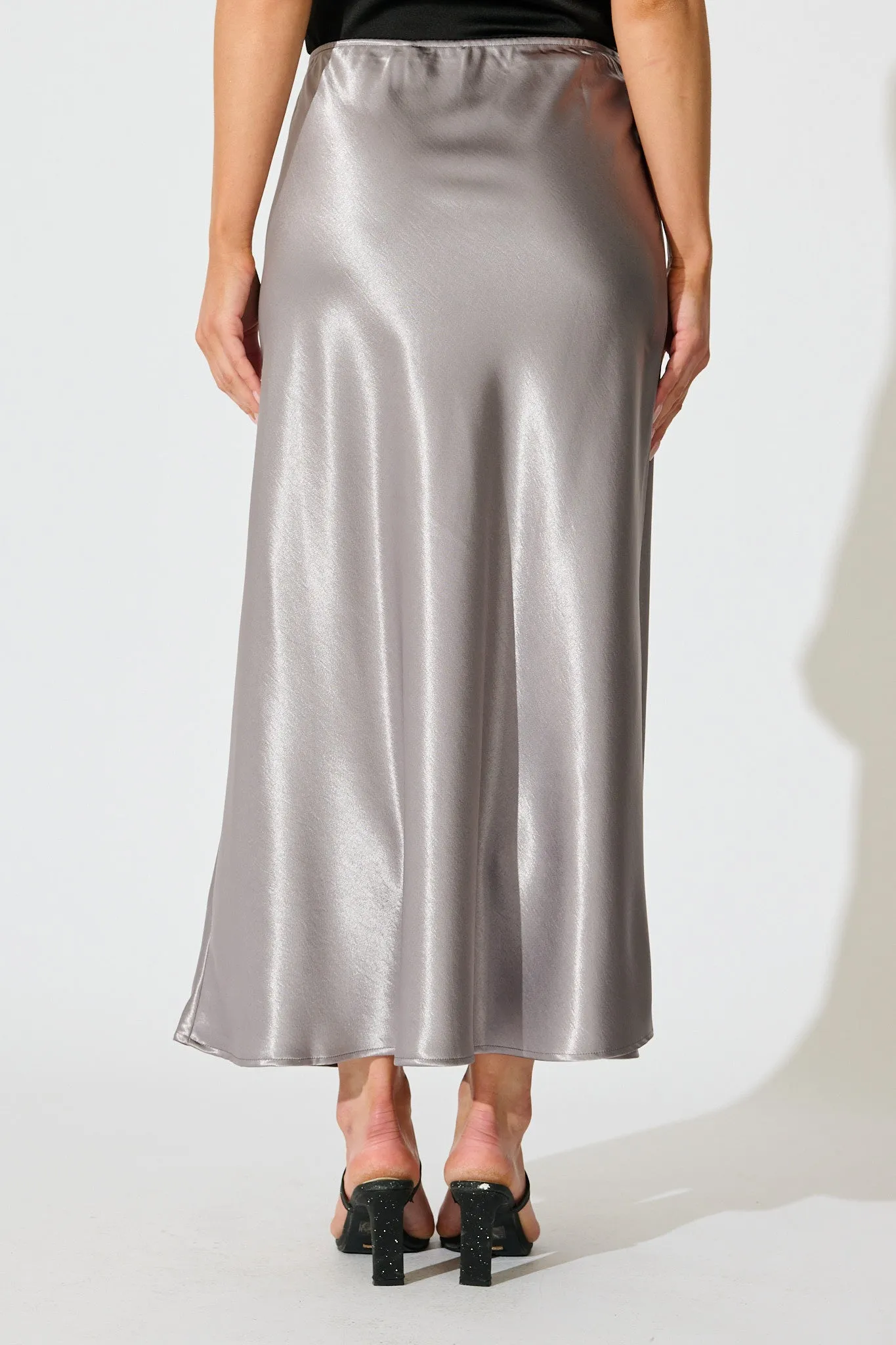 Satin Poise Midi Skirt in Grey sold by St Frock product image thumbnail 3