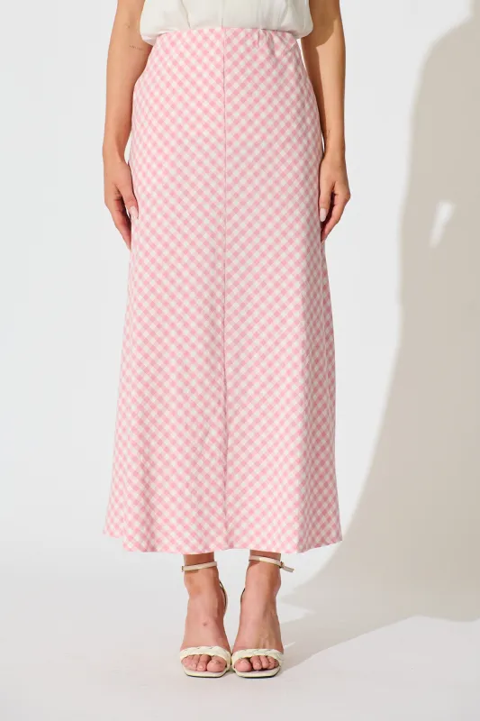 Amor Maxi Skirt in Pink and White Gingham Cotton sold by St Frock