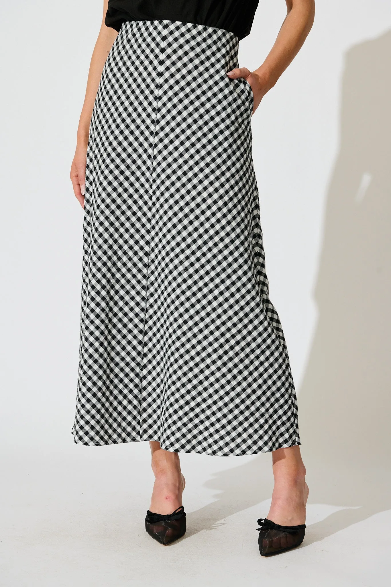 Amor Maxi Skirt in Black and White Gingham Cotton sold by St Frock