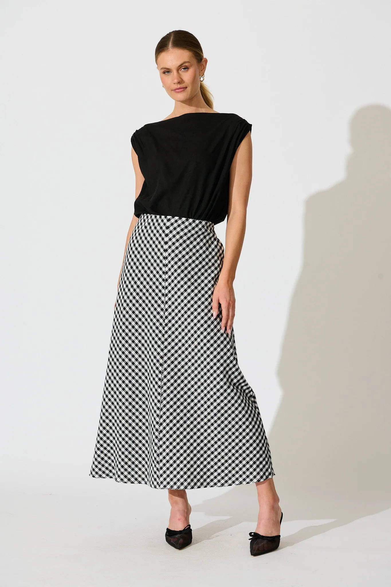 Amor Maxi Skirt in Black and White Gingham Cotton sold by St Frock product image thumbnail 4