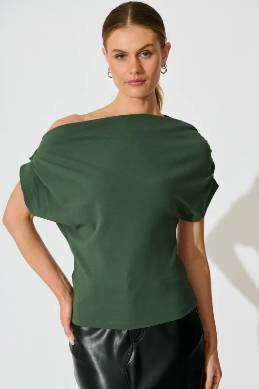 Pia Off Shoulder Top in Emerald sold by St Frock