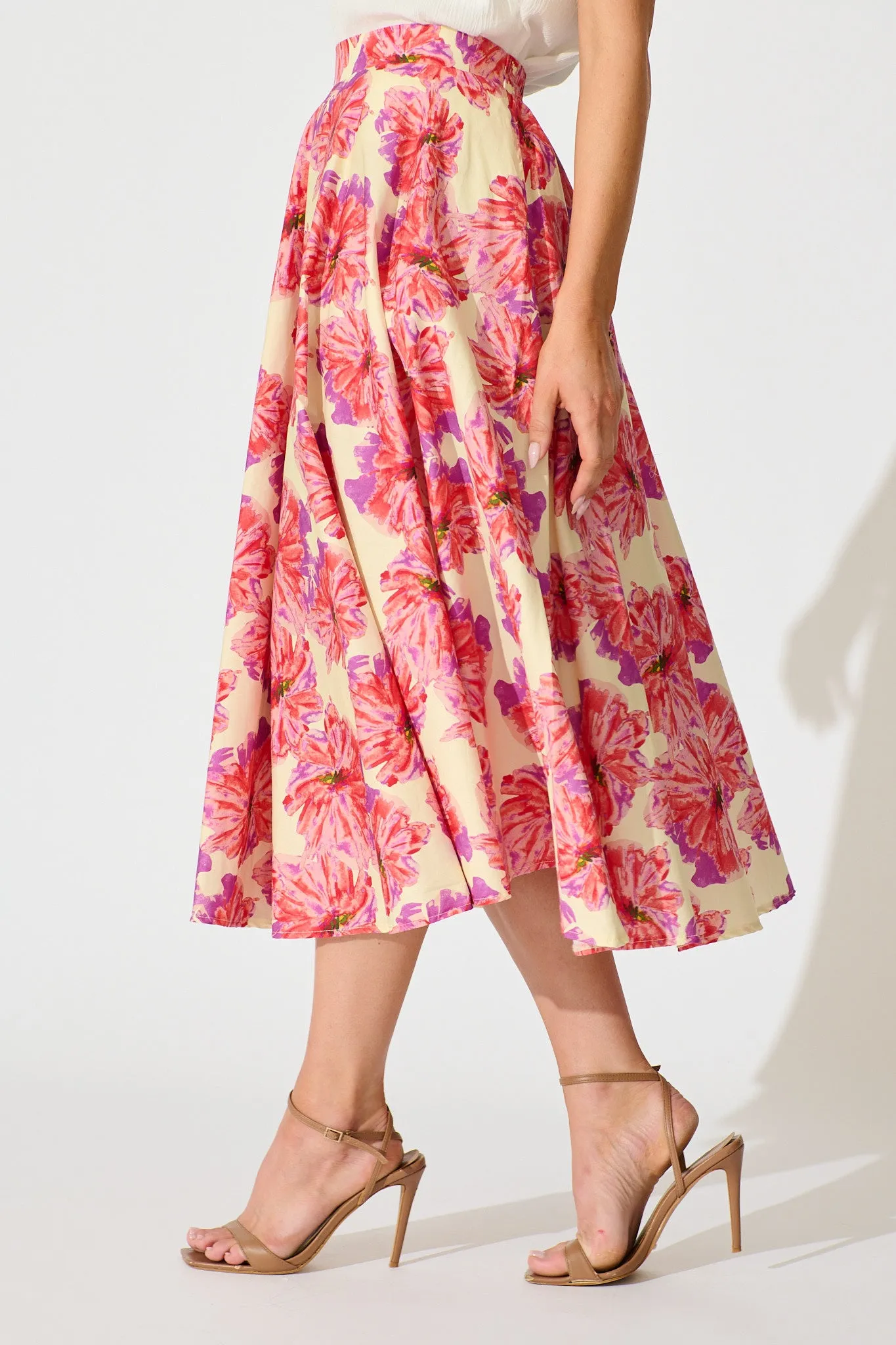 Sunlit Petals Midi Skirt in Pink Floral Print Cotton sold by St Frock product image thumbnail 2