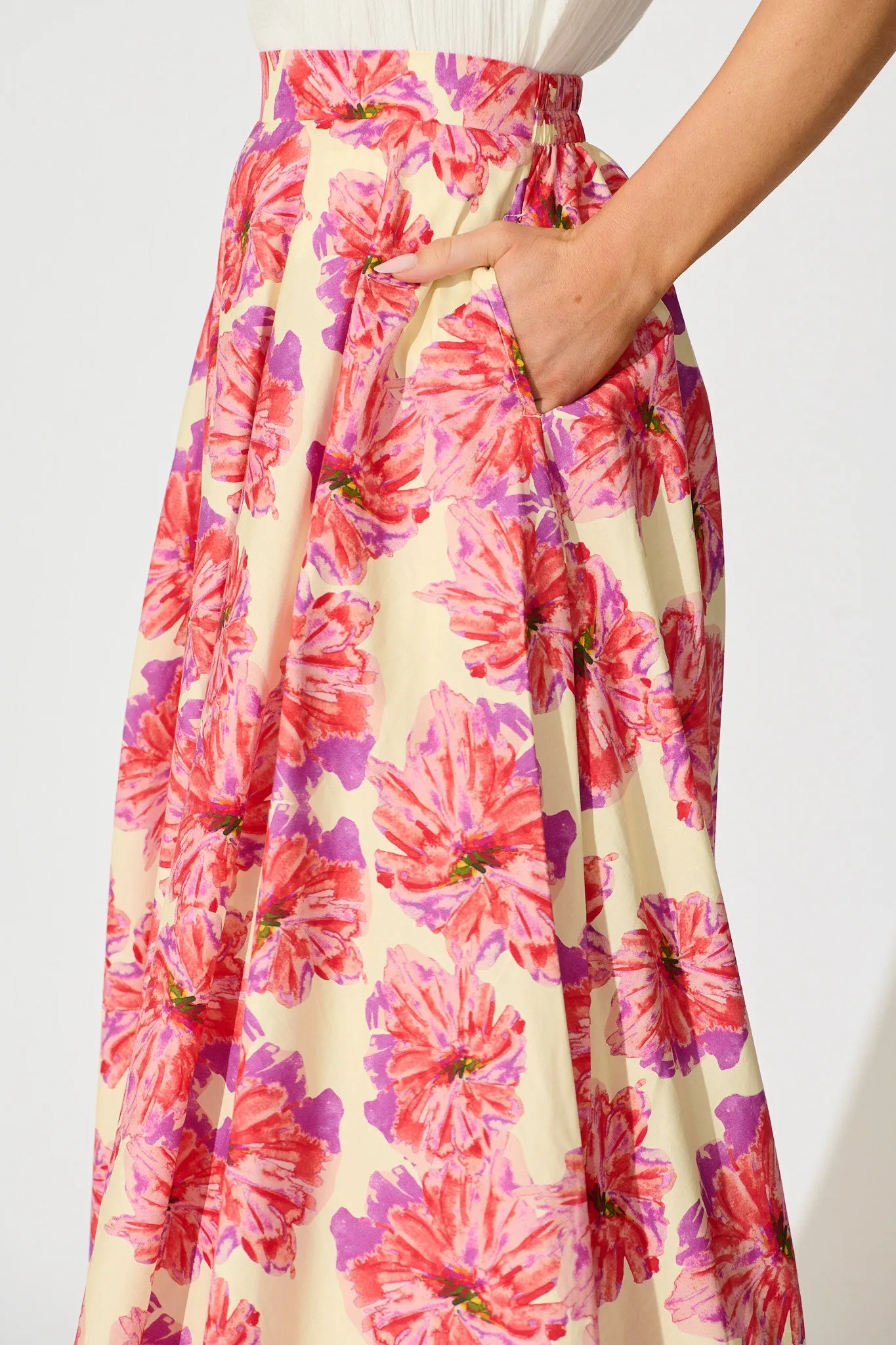 Sunlit Petals Midi Skirt in Pink Floral Print Cotton sold by St Frock product image thumbnail 5