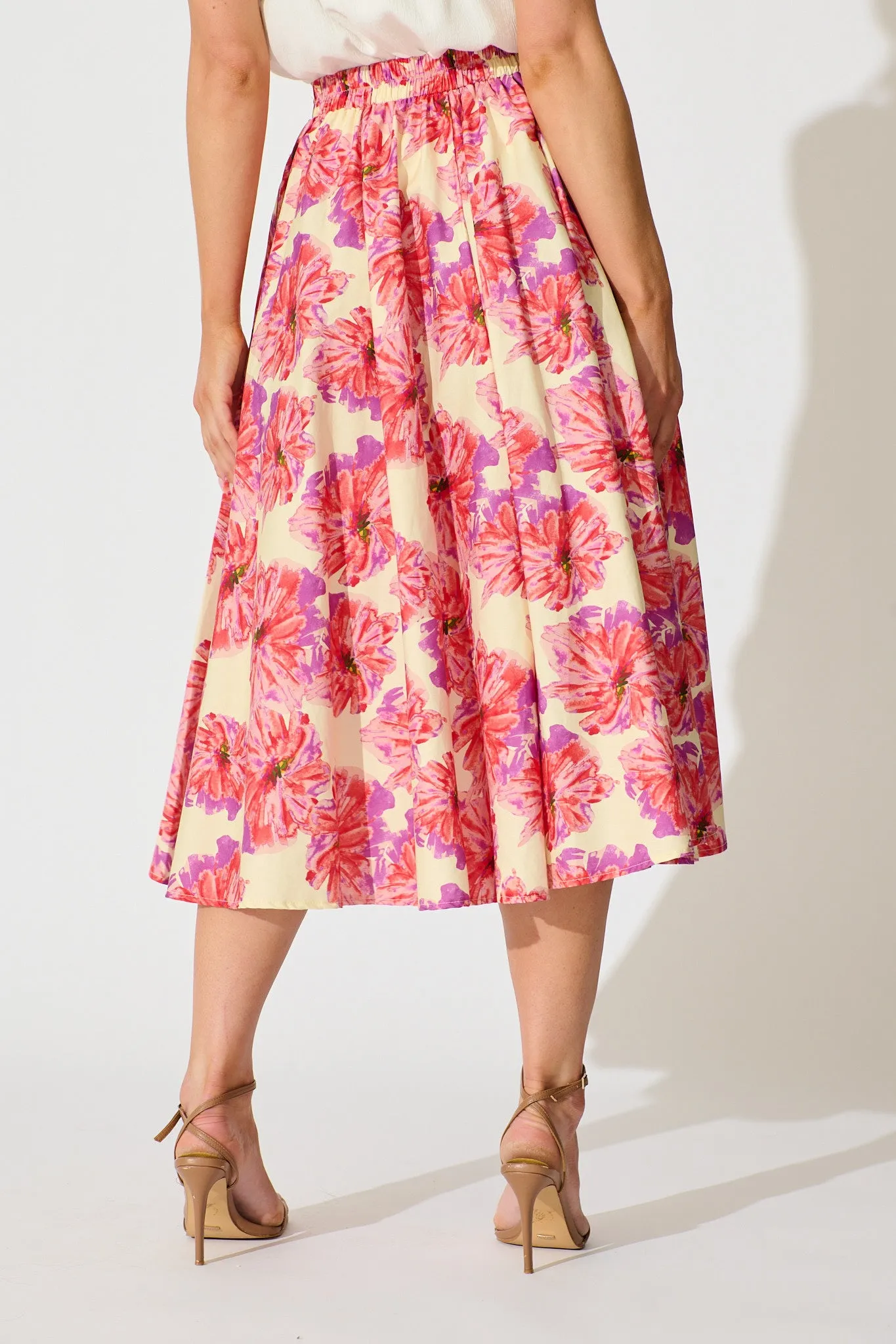Sunlit Petals Midi Skirt in Pink Floral Print Cotton sold by St Frock product image thumbnail 3