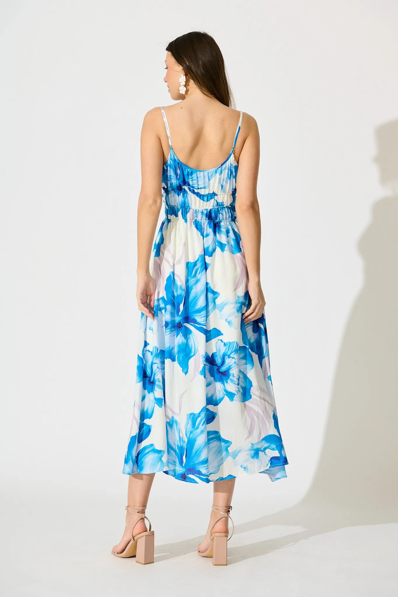 Zaynab Maxi Sundress in White with Blue Floral sold by St Frock product image thumbnail 4