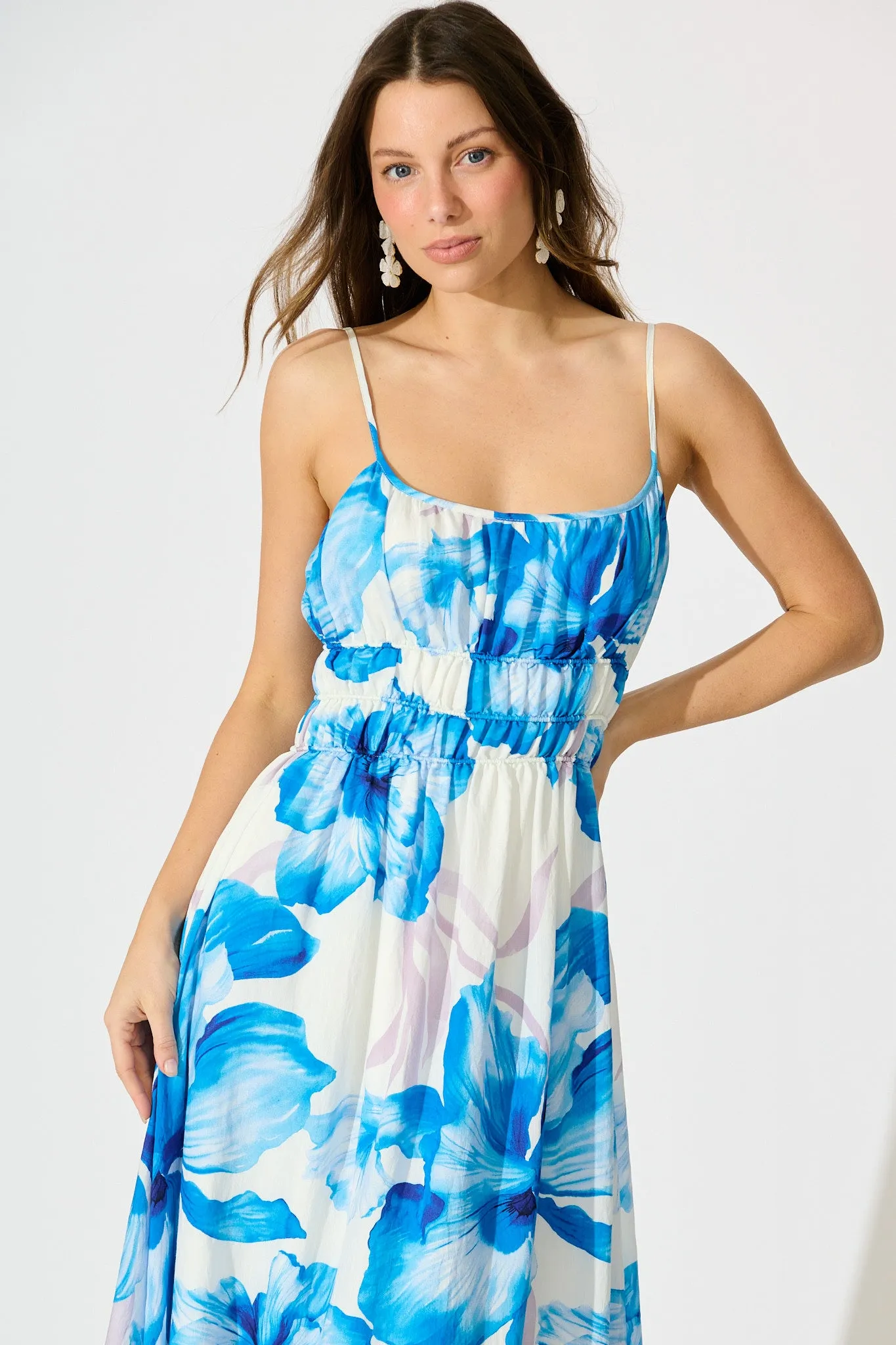 Zaynab Maxi Sundress in White with Blue Floral sold by St Frock product image thumbnail 2