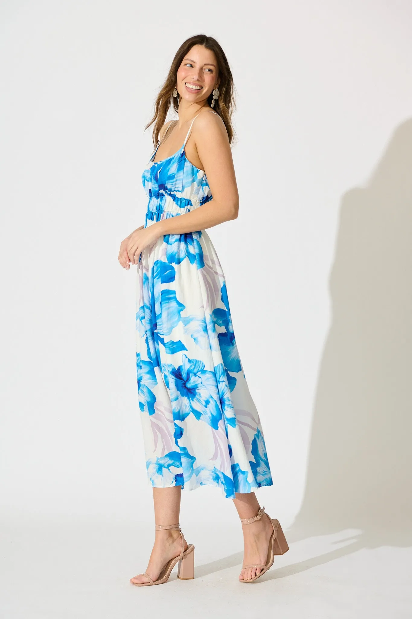 Zaynab Maxi Sundress in White with Blue Floral sold by St Frock product image thumbnail 3