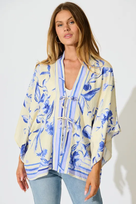 Wren Kimono Top in Blue Floral sold by St Frock